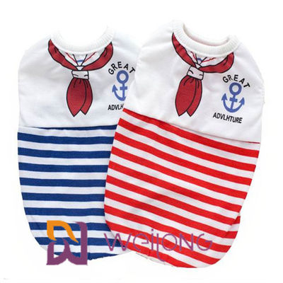 Customized Digital Print  Sailor Anchor Stripe Pet T Shirt For Puppy 100% Cotton