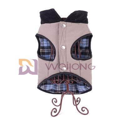 Upscale 100% Cotton Canvas Dog Jacket Plaid True Silver Button Pocket XS S M L XL