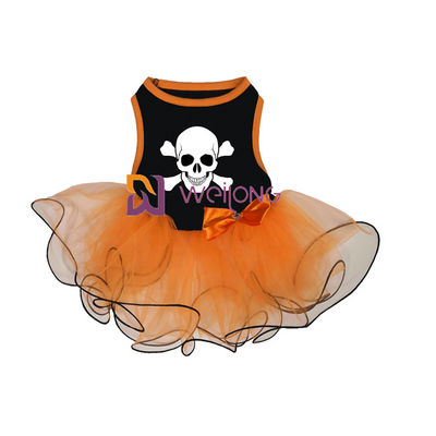 Pumpkin / Skull Tulle Skirt Halloween Pet Dress Bow Decoration CVC Jersey
