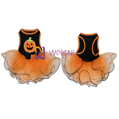 Pumpkin / Skull Tulle Skirt Halloween Pet Dress Bow Decoration CVC Jersey