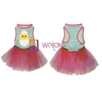 Good Elasticity Double Skirt Easter Pet Dress Bow CVC Jersey 180G Female Dog Dress