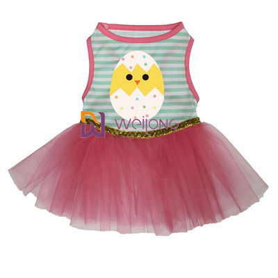 Good Elasticity Double Skirt Easter Pet Dress Bow CVC Jersey 180G Female Dog Dress
