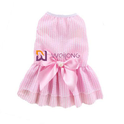Customizable Color Poly cute dog dresses Satin Bow Cotton Seersucker