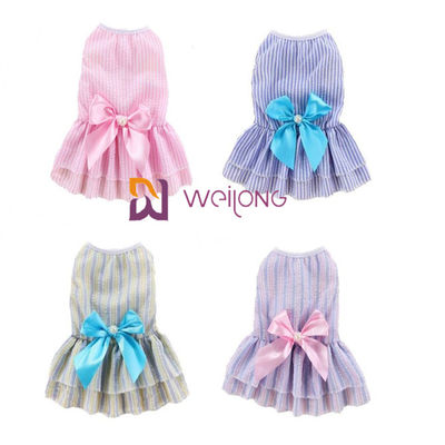 Customizable Color Poly cute dog dresses Satin Bow Cotton Seersucker