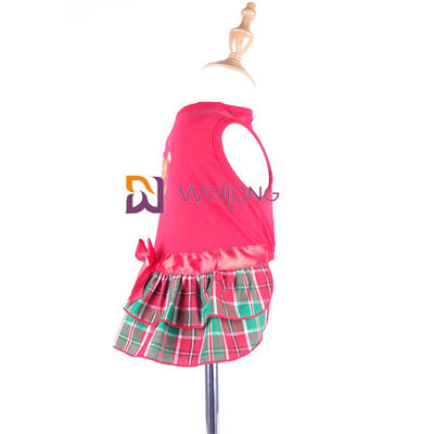 Yarn Dyed CVC Dog Christmas Dress Plaid Skirt Satin Ribbon Bow custom