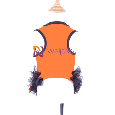 Satin Ribbon Bow Halloween Pet Dress Round Neck Design Pumpkin Dog Dress