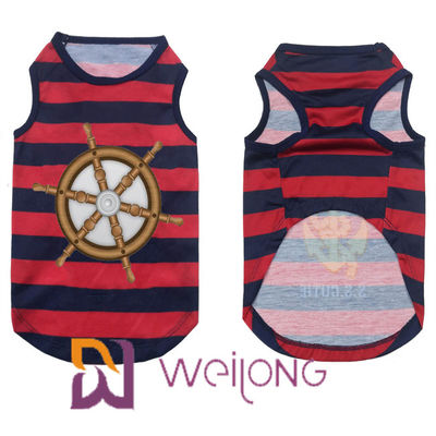 Polyester Customized Rubber Print Stripe Pet T Shirt Dog Birthday Shirt