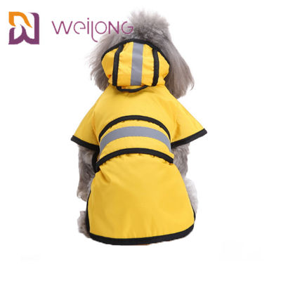 Reflective Striped Yellow Dog Raincoat With Hood PU Leather Lightweight Jackets