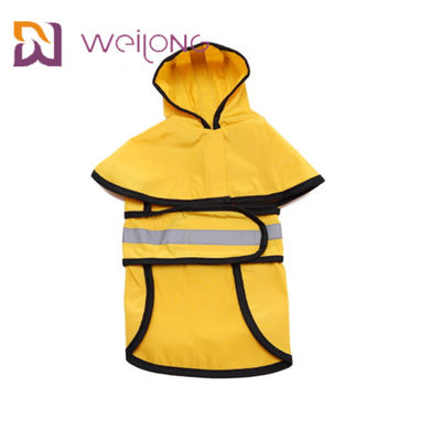 Reflective Striped Yellow Dog Raincoat With Hood PU Leather Lightweight Jackets