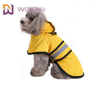 Reflective Striped Yellow Dog Raincoat With Hood PU Leather Lightweight Jackets