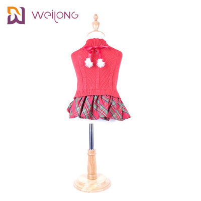 Yarn Dyed Plaid Dog Sweater Knitted Wool Dog Dress Sweatshirt Apparel