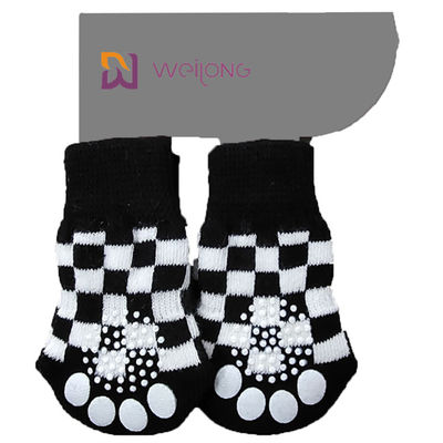 Rhombus Plaid Pattern Strong Dog Traction Socks For Hardwood Floors Anti Slip