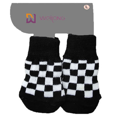 Rhombus Plaid Pattern Strong Dog Traction Socks For Hardwood Floors Anti Slip